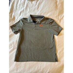 Under Armour Collard Shirt Polo Youth Large Kids Grey Gray Orange Performance